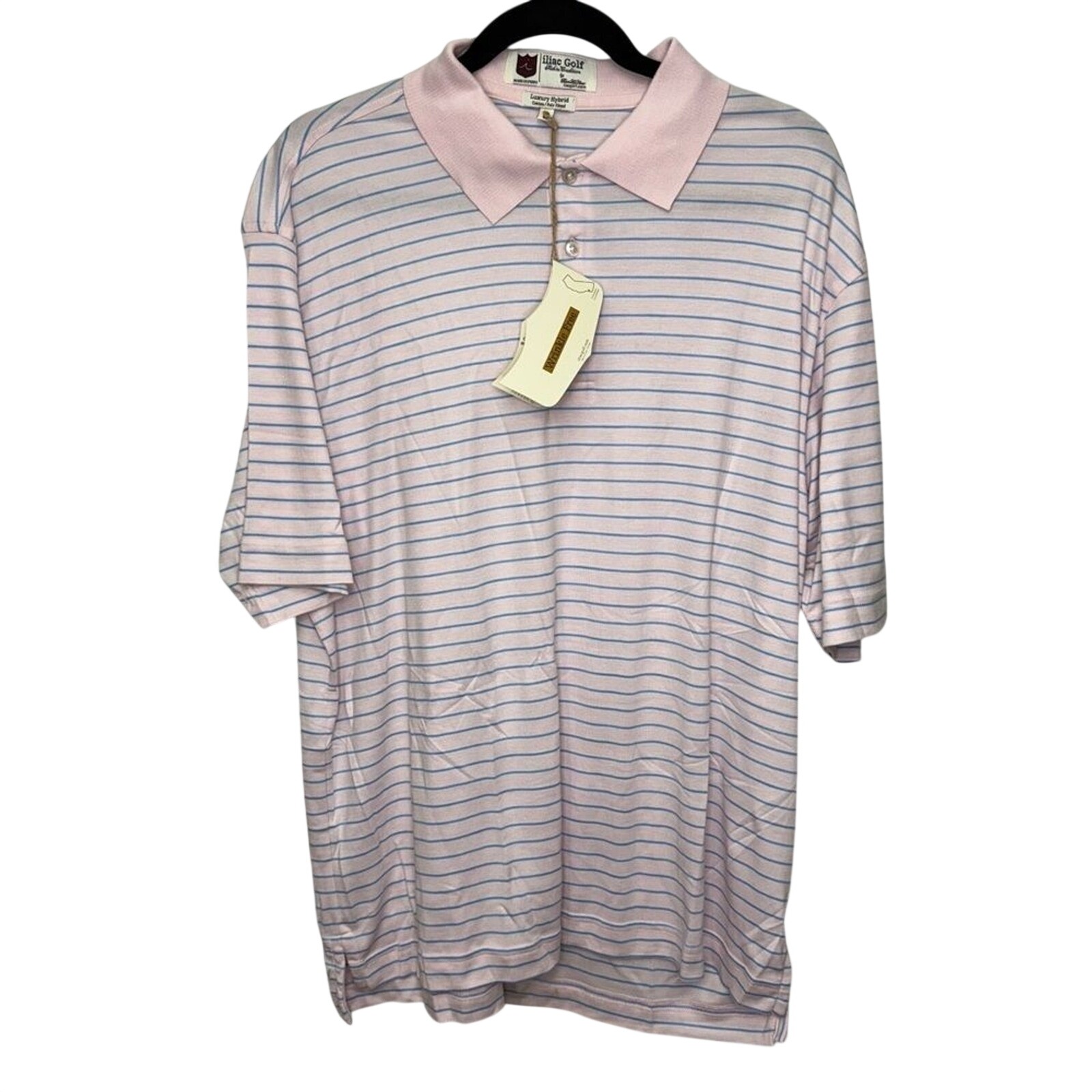 Iliac Golf Men's The Press Polo Pink Blue Stripe New Mens Size Large